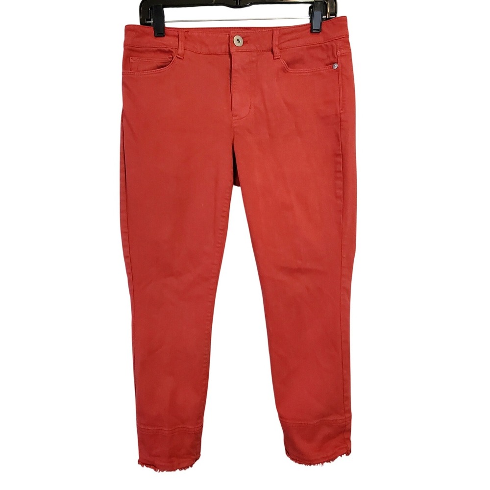 J. Jill Denim Authentic Fit Cropped Red Jeans Raw Hem Size 6